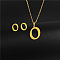 Golden Stainless Steel Initial Letter Jewelry Set, Stud Earrings & Pendant Necklaces, Letter O, No Size