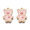 Alloy Pendants, with Enamel, Cadmium Free & Lead Free, Light Gold, Bear with Heart, Pink, 19.5x13x1.5mm, Hole: 2mm