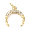 Brass Cubic Zirconia Charms, with Jump Ring, Long-Lasting Plated, Lead Free & Cadmium Free, Double Horn/Crescent Moon, Real 18K Gold Plated, 13x11.5x2mm