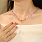 Matural Amethyst Cuboid Lariat & Y Necklaces for Women, with Brass Clasps, Golden, 15.75 inch(40cm)