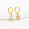 Brass Micro Pave Clear Cubic Zirconia Hoop Earrings, Golden, Letter G, 25x8mm