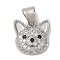 Rack Plating Brass Pendants, with Cubic Zirconia, Lead Free & Cadmium Free, Cat Shape, Platinum, 11.5x11.5x4mm, Hole: 3.5x4mm