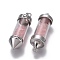 Natural Rose Quartz Big Pointed Pendants, Dowsing Pendulum Pendants Making, with Brass Findings, Bullet, Antique Silver, 57x17mm, Hole: 4mm