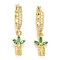 Rack Plating Brass Micro Pave Cubic Zirconia Huggie Hoop Earrings, Dangle Earrings, Long-Lasting Plated, Lead Free & Cadmium Free, Pineapple, Real 18K Gold Plated, 24.5mm, Pin: 0.7mm