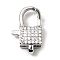 Brass Clear Cubic Zirconia Lobster Claw Clasps, Cadmium Free & Nickel Free & Lead Free, Square, Platinum, 18.5x11.5x5.5mm, Hole: 3x2mm