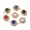 Brass K9 Glass Connector Charms, Cadmium Free & Nickel Free & Lead Free, with Crystal Rhinestone, Light Gold Tone Sun Links, Mixed Color, 20.5x16x7mm, Hole: 1.4mm