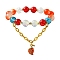 Crackle Baking Painted Glass & Transparent  Glass Beaded Stretch Bracelets, Leaf Alloy Enamel Bracelets for Women, Colorful, Inner Diameter: 2-3/4 inch(7cm)
