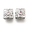 Brass Micro Pave Pearl Pink Cubic Zirconia Beads, Cadmium Free & Nickel Free & Lead Free, Square with Flower, Real Platinum Plated, 11x11x6.5mm, Hole: 1.2mm