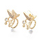 Brass Micro Pave Clear Cubic Zirconia Cuff Earrings, Nickel Free, Butterfly, Real 18K Gold Plated, 7.5x10x11mm