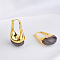 Brass Resin Hoop Earrings, Golden, Oval, Gray, 33x20mm
