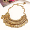 Tibetan Style Alloy Turkish Coin Tassel Chunky Bib Necklaces for Women, Antique Golden, 17.72 inch(45cm)