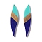 Opaque Resin & Walnut Wood Big Pendants, Leaf Charms, Dark Blue, 53x11.5x3mm, Hole: 1.8mm