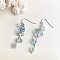 Brass Cube Dangle Earrings, with Glass, Platinum, Light Sky Blue, 60mm