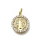 Brass Micro Pave Cubic Zirconia Pendants, Flat Round with Saint Benedict, Long-Lasting Plated, Lead Free & Cadmium Free, Rack Plating, with Jump Ring, Real 18K Gold Plated, 15x13x2mm, Hole: 3mm