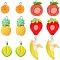 36Pcs 6 Styles Fruits Opaque Resin Pendants, with Platinum Plated Iron Loops, Mixed Color, 16~35x14~19x7.5~12mm, Hole: 2mm, 6pcs/style