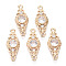 Brass Micro Pave Cubic Zirconia Links Connectors, Horse Eye, Long-Lasting Plated, Light Gold, Clear, 19.5x8x3mm, Hole: 1.2mm