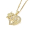 304 Stainless Steel Heart Pendant Necklaces with Cubic Zirconia, Letter Charms, Letter W, 16.54 inch(42cm)