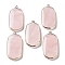 Natural Rose Quartz Pendants, Light Gold Plated Brass Rectangle Charms, 47~48x22~22.5x4~4.5mm, Hole: 2mm