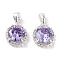 Brass Micro Pave Cubic Zirconia Charms, Cadmium Free & Nickel Free & Lead Free, Flat Round, 925 Sterling Silver Plated, 12x10x4.5mm, Hole: 4.5x3mm