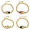 Brass Micro Pave Cubic Zirconia Link & Charm Bracelets, Real 18K Gold Plated, Snake, Mixed Color, 6-7/8 inch(17.5cm)