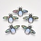 Opalite Brooches/Pendants, with Rhinestone and Alloy Findings, Abalone Shell/Paua Shelland Resin Bottom, Bee, Antique Silver, 36x56.5x14mm, Hole: 7x4mm, Pin: 0.7mm