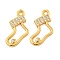 Christmas Theme Brass Clear Cubic Zirconia Pendants, Socks, Real 18K Gold Plated, 15x8x2mm, Hole: 1.2mm