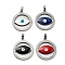 304 Stainless Steel Pendants, with Enamel, Flat Round with Evil Eye Charm, Stainless Steel Color, Mixed Color, 28.5x25.5x3mm, Hole: 5x3.5mm