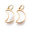 Brass Pendants, with Shell and Snap on Bails, Moon, Real 18K Gold Plated, Nickel Free, Seashell Color, 16x10x2.5mm, Hole: 2.5x4mm