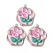 304 Stainless Steel Enamel Pendants, with ABS Plastic Imitation Pearl Beads, Flower, Oval, 24.5x20.5x4.5mm, Hole: 1.8mm