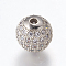 Brass Micro Pave Cubic Zirconia Beads, Round, Platinum, Clear, 10mm, Hole: 2mm
