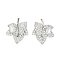 Rack Plating Brass Micro Pave Clear Cubic Zirconia Stud Earrings for Women, Cadmium Free & Lead Free, Long-Lasting Plated, Maple Leaf, Platinum, 14.8x12.5mm