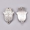 Tibetan Style Links connectors, Cadmium Free & Nickel Free & Lead Free, Hamsa Hand/Hand of Fatima /Hand of Miriam, Platinum, 37x23x1.5mm, Hole: 2.5mm.