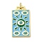 Brass Micro Pave Cubic Zirconia Pendant with Enamel, Cadmium Free & Nickel Free & Lead Free, Rectangle, Sky Blue, 45.5x25.5x2.5mm, Hole: 4.5mm