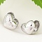Brass Clear Cubic Zirconia Hoop Earrings, Heart, Platinum, 9x12x13mm