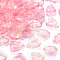 Transparent Spray Painted Glass Charms, with Glitter Powder, Petaline, Pink, 12x9x3mm, Hole: 1.2mm