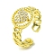 Brass Micro Pave Cubic Zirconia Open Cuff Rings, Cadmium Free & Lead Free, Hollow Heart, Real 16K Gold Plated, Inner Diameter: 18mm