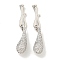 Brass Micro Pave Clear Cubic Zirconia S-Hook Clasps, Cadmium Free & Nickel Free & Lead Free, Teardrop, Real Platinum Plated, Hook: 18.5x6x4mm, Inner Diameter: 2.5mm, Teardrop: 22.5x7x6.5mm