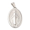 Non-Tarnish 304 Stainless Steel Pendants, Oval with Virgin Mary, Stainless Steel Color, 31x20x3.5mm, Hole: 7.5x4mm