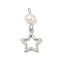 Natural Cultured Freshwater Pearl & Brass Pendants, Star Charms, Rack Plating, Cadmium Free & Lead Free, Long-Lasting Plated, Platinum, 23.5x11.5x5mm, Hole: 1.8mm