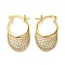Teardrop Brass Hoop Earrings with Clear Cubic Zirconia, Real 16K Gold Plated, 25x5.5x14.5mm