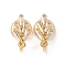 Brass Micro Pave Cubic Zirconia Ear Cuff Findings, with Loop, Long-Lasting Plated, Nickel Free, Flower, Real 18K Gold Plated, 15x9mm, Hole: 1.2mm, Flower: 15x7.5mm