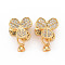 Brass Micro Pave Clear Cubic Zirconia Fold Over Clasps, Nickel Free, Flower, Real 18K Gold Plated, 16x17x9mm, clasp: 11.5x5.5x6.5mm, inner diameter: 3.5mm