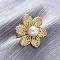 Brass Micro Pave Clear Cubic Zirconia Cuff Rings for Women, Flower, with ABS Plastic Pearl, Long-Lasting Plated, Lead Free & Cadmium Free, Real 18K Gold Plated, 33mm