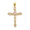 Cross Rack Plating Brass Cubic Zirconia Pendants, Cadmium Free & Lead Free, Real 18K Gold Plated, with Jump Ring, Pink, 33.5x21.5x5mm, Hole: 4x3.5mm