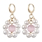 Shell Pearl & Cat Eye Leverback Earrings, with 304 Stainless Steel Earring Hooks, Flower, Golden, 40x24mm