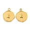 Ion Plating(IP) 304 Stainless Steel Pendants, Flat Round with Flower Charm, Real 18K Gold Plated, 16x13x3mm, Hole: 1.8mm