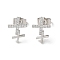 Brass Rhinestone Stud Earrings, Cross, Platinum, 14.5x10.5mm