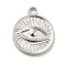 Non-Tarnish 304 Stainless Steel Pendants, Flat Round with Eye Charms, Stainless Steel Color, 20x17x2.5mm, Hole: 2.5mm