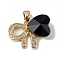 Real 18K Gold Plated Rack Plating Brass Micro Pave Clear Cubic Zirconia Pendants, with Glass, Long-Lasting Plated, Cadmium Free & Lead Free, Bowknot with Heart, Black, 17x22x8mm, Hole: 6x3mm