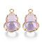 Glass Pendants, with Alloy Open Back Settings, Cadmium Free & Nickel Free & Lead Free, Gourd, Light Gold, Pink, 18.5x11.5x7mm, Hole: 1.6mm